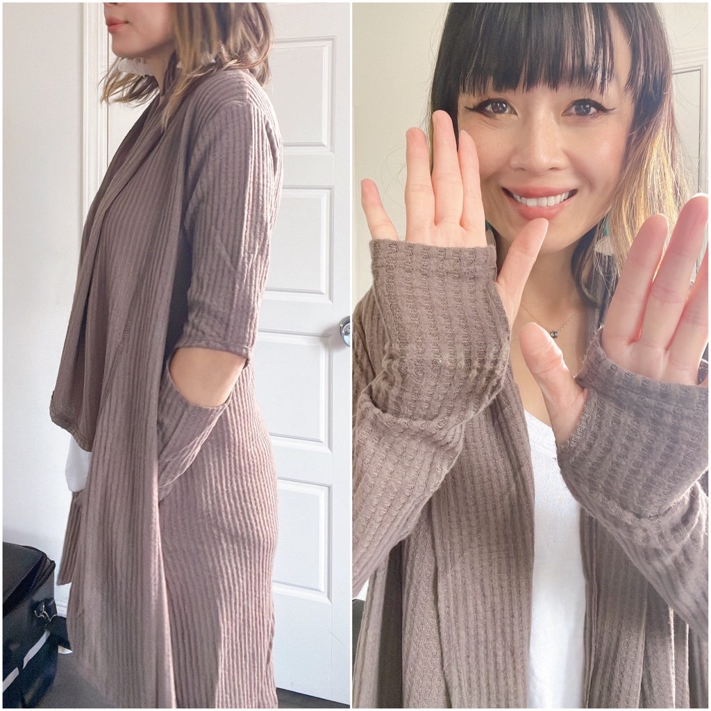 Cozy Brown Waffle Knit Cut Out Sleeve Thumbhole Cardigan